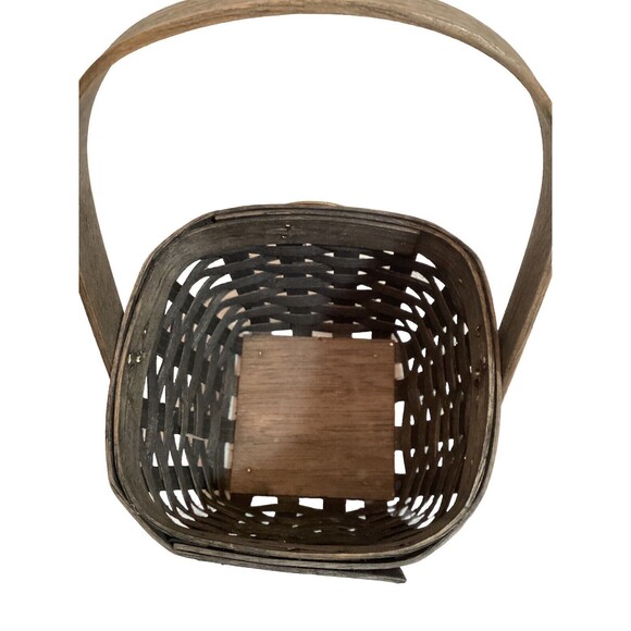 Peterboro Basket Co. Small Square Wooden Basket Swing Handle Great Condition - Picture 6 of 11